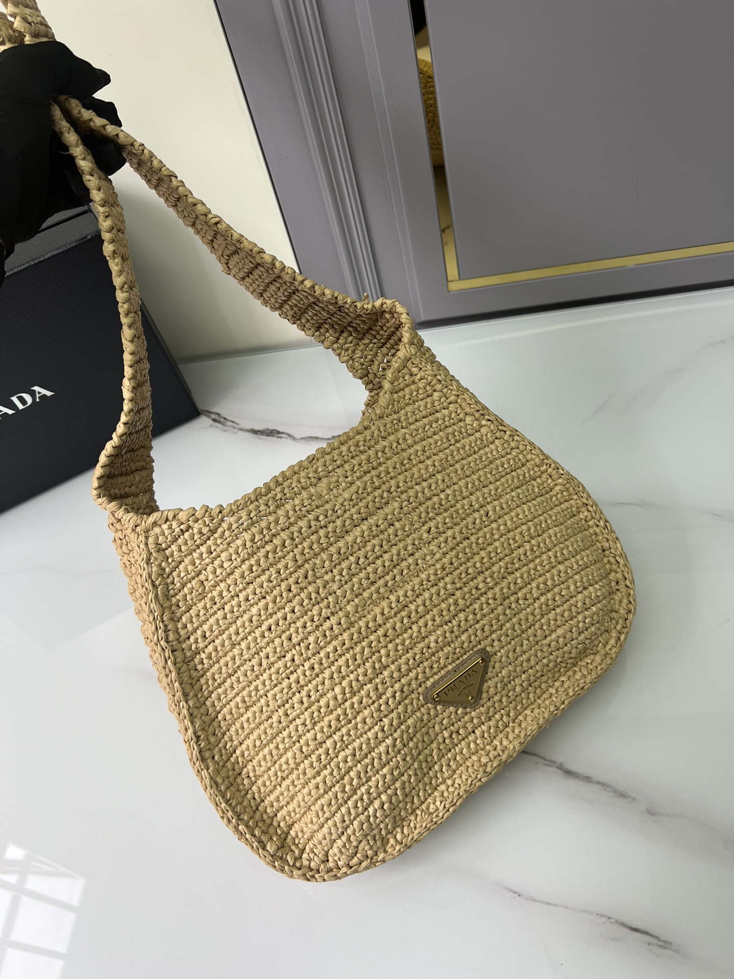 [Top] PRADA Straw Shoulder Bags 30x24x4.5cm