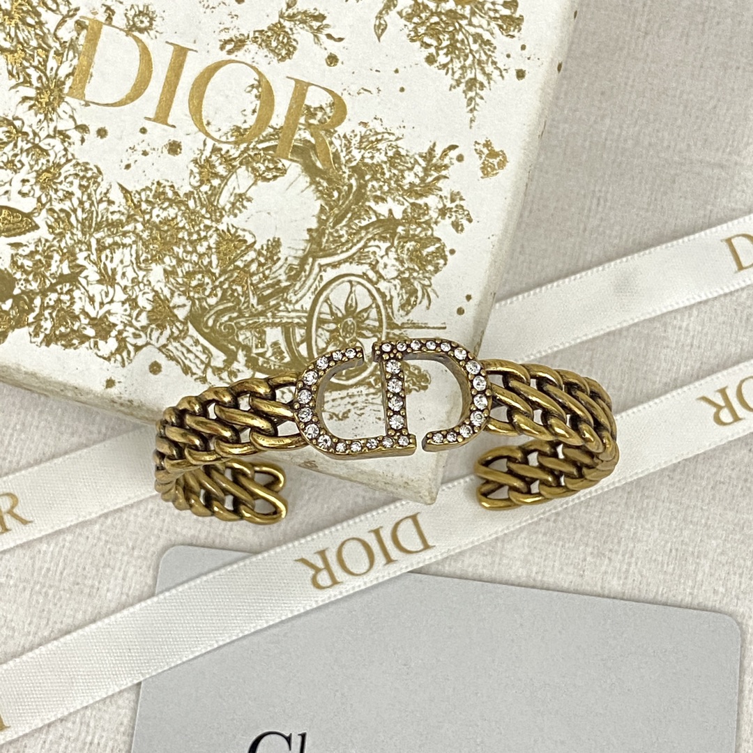 [TOP] Christian Dior Logo Open Bracelet - Brass