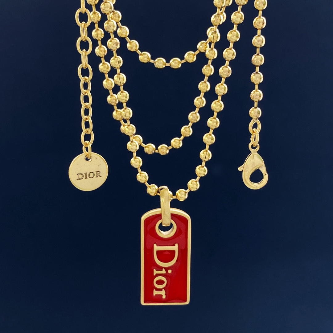 [TOP] Christian Dior Logo Nameplate Necklace - Gold