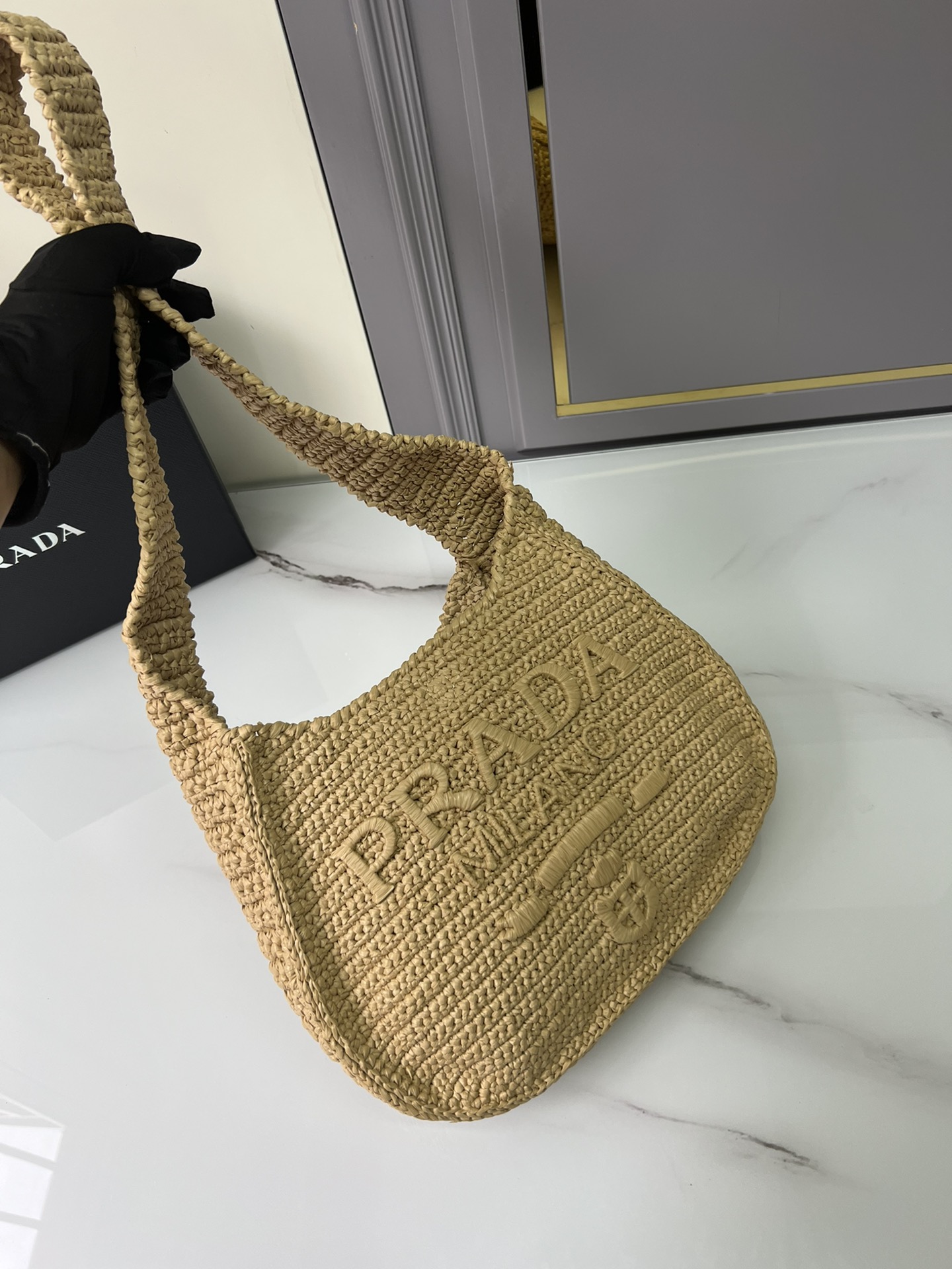 [Top] PRADA Straw Shoulder Bags 30x24x4.5cm