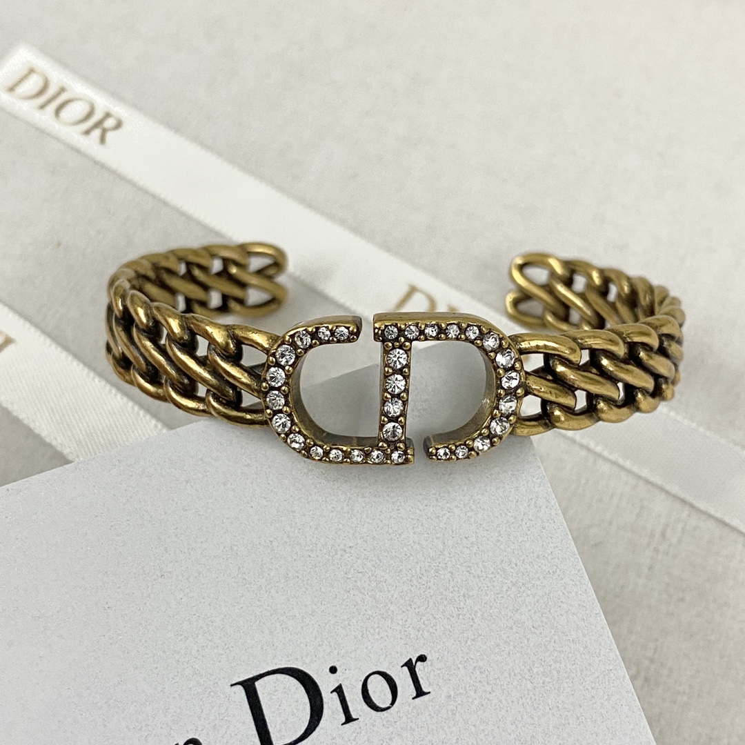 [TOP] Christian Dior Logo Open Bracelet - Brass