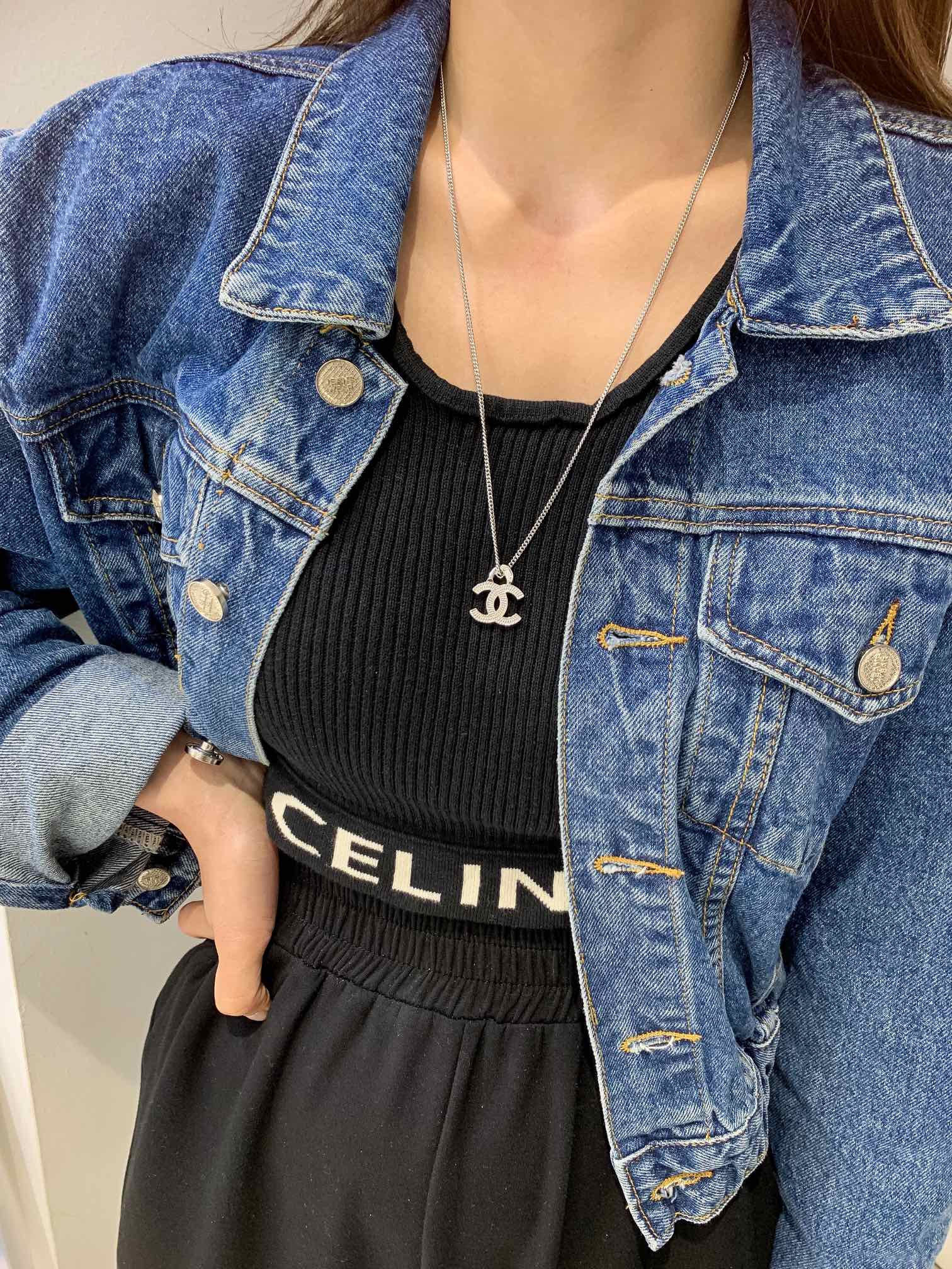 [TOP] CHANEL Double C Necklace - Silver