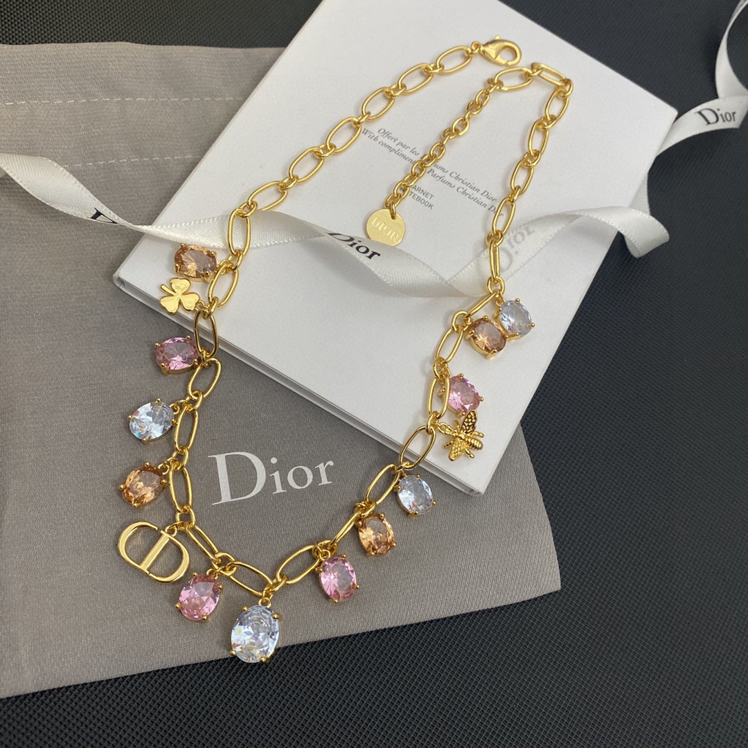 [TOP] Christian Dior Crystal Necklace - Gold