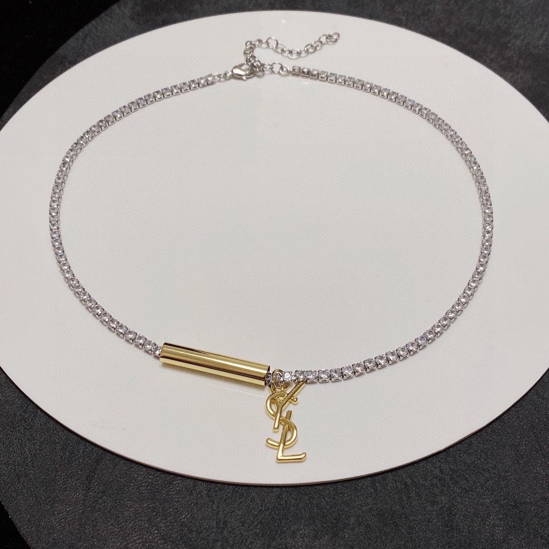 [TOP] Yves Saint Laurent YSL Metal Logo Necklace - YSL