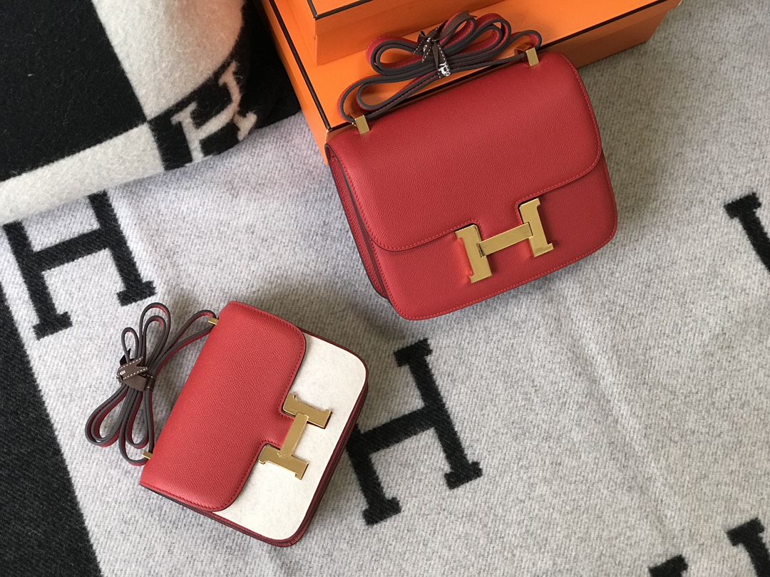 [TOP] HERMES Constance epsom 19/23 CM- Red & GHW