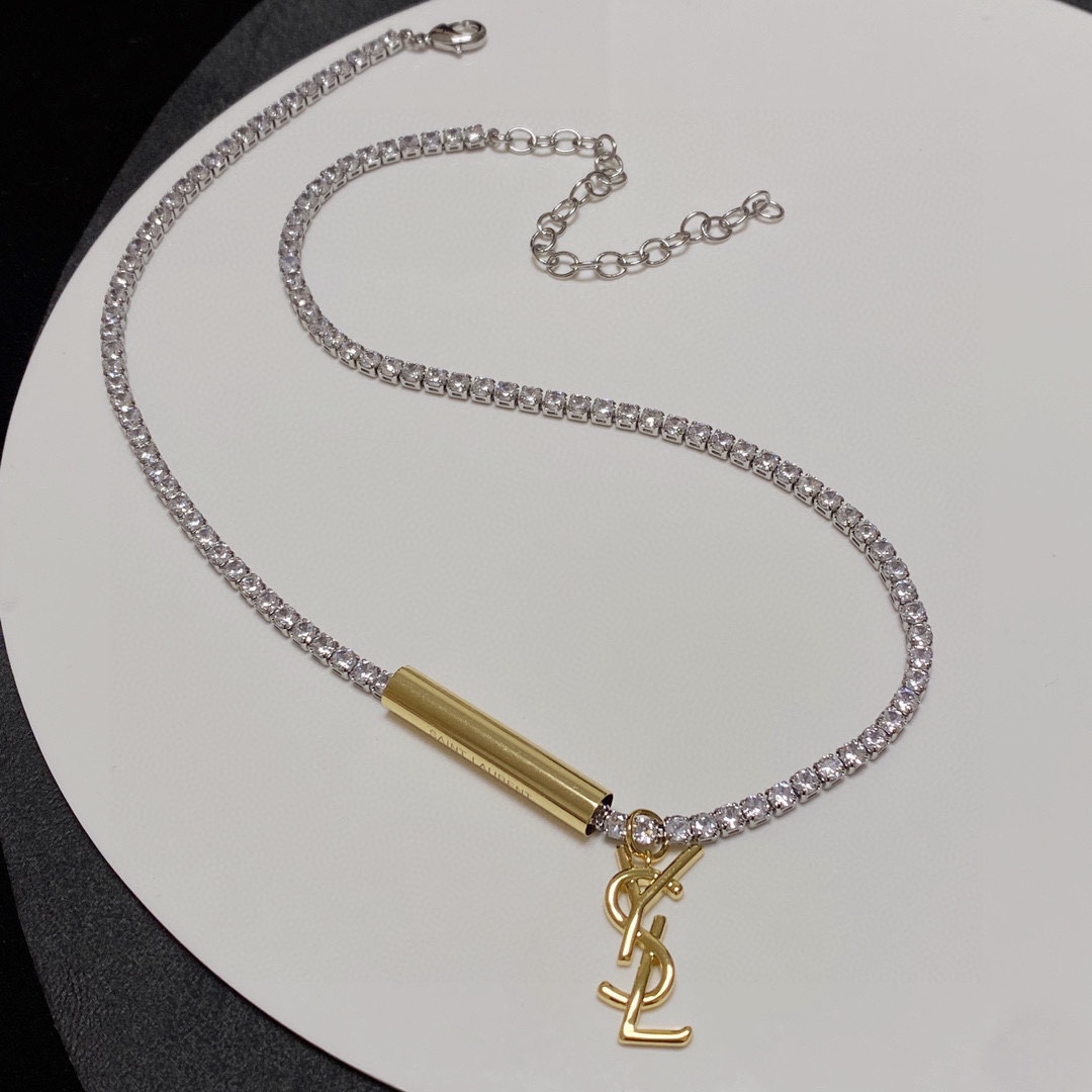 [TOP] Yves Saint Laurent YSL Metal Logo Necklace - YSL