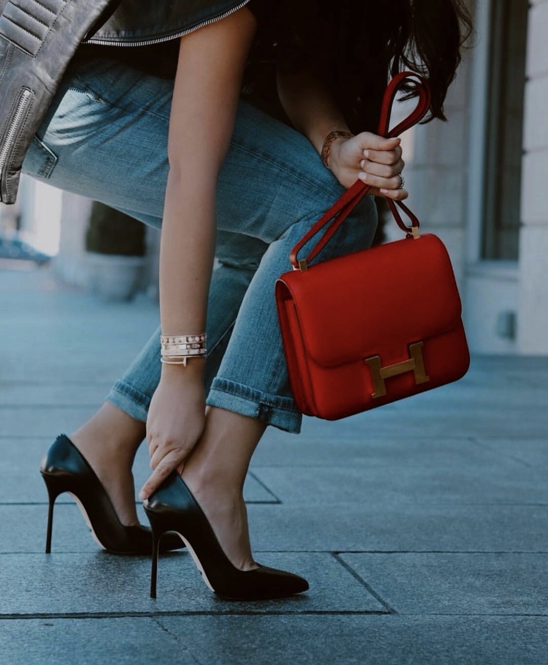 [TOP] HERMES Constance epsom 19/23 CM- Red & GHW