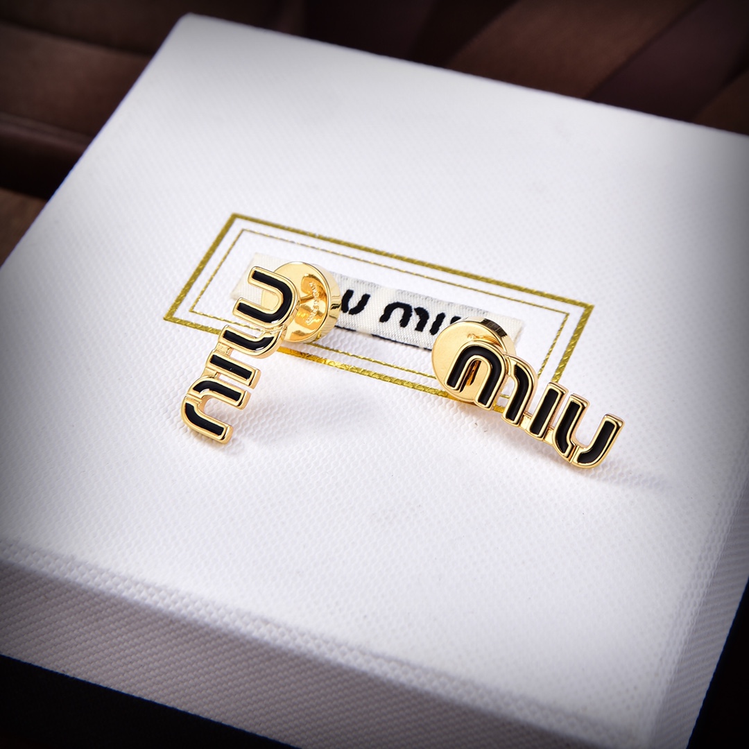 [TOP] Miu Miu Earrings - Gold with Black