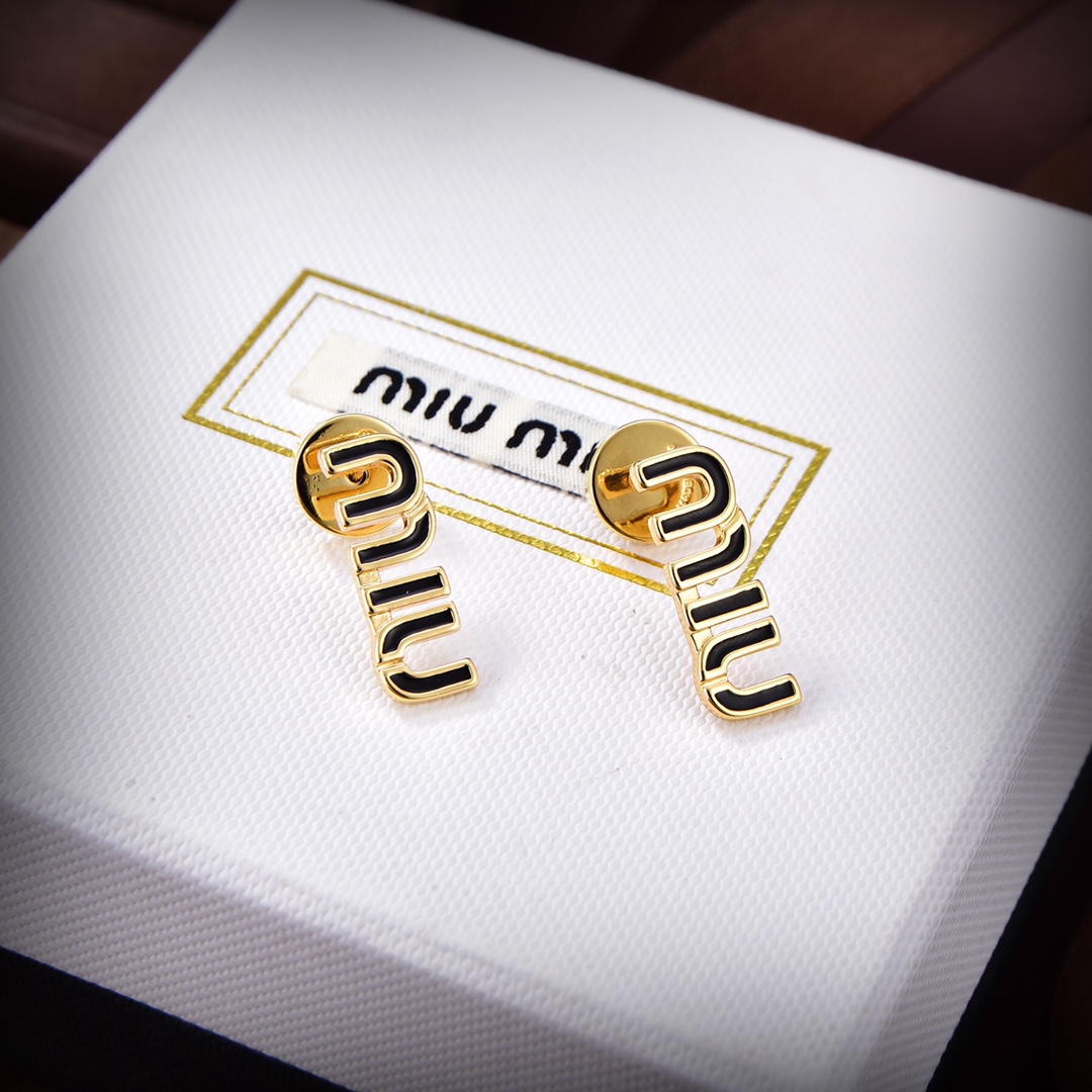 [TOP] Miu Miu Earrings - Gold with Black