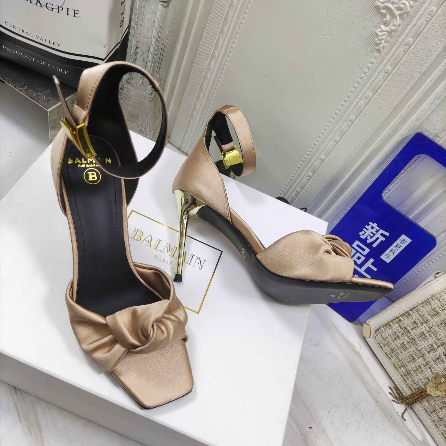 [TOP] Balmain Metal Buckle High Heel Sandals - Beige