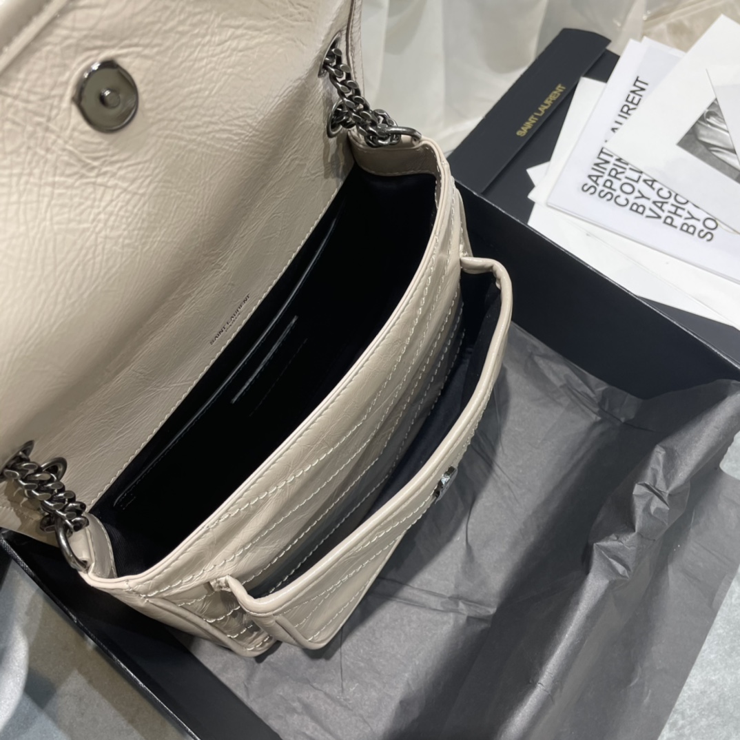 [Top] Yves Saint Laurent YSL Small Niki Wrinkles Leather Bag - Khaki