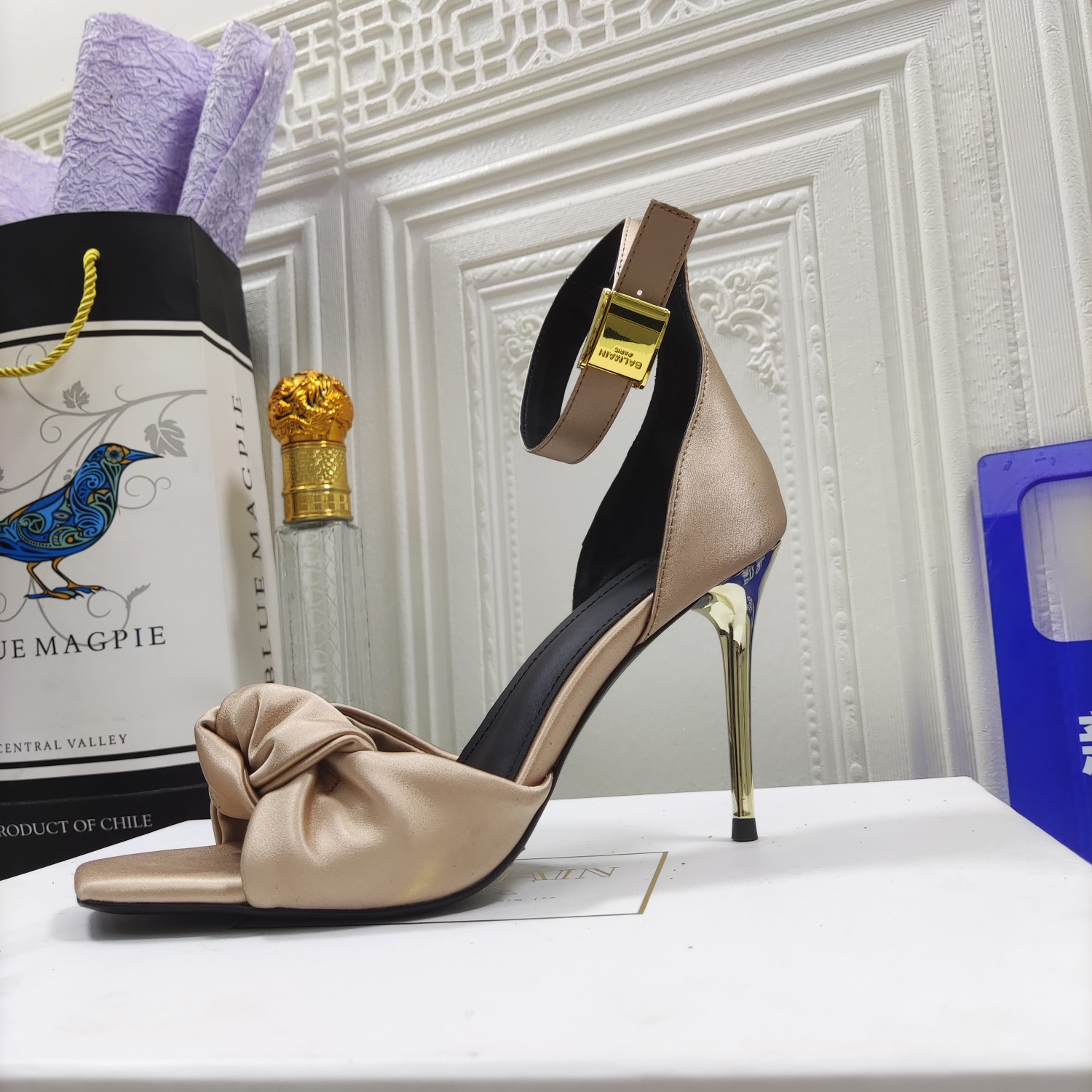[TOP] Balmain Metal Buckle High Heel Sandals - Beige