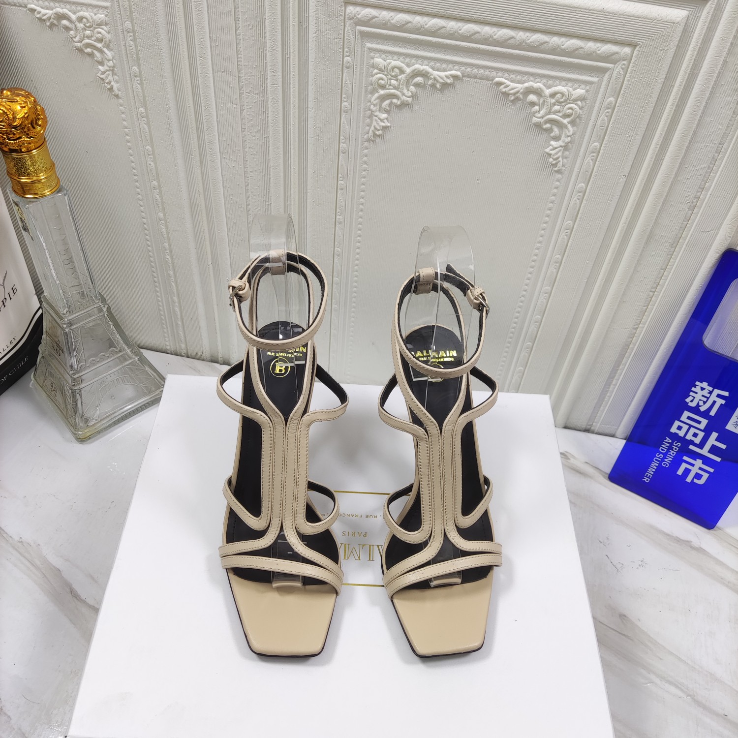 [TOP] Balmain Metal Buckle High Heel Sandals - Beige