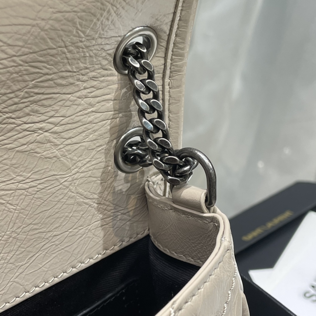 [Top] Yves Saint Laurent YSL Small Niki Wrinkles Leather Bag - Khaki