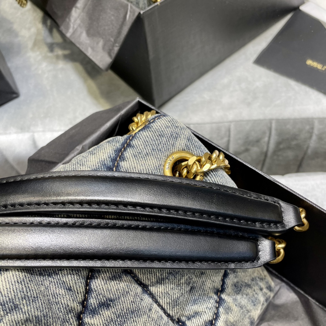 [TOP] Yves Saint Laurent YSL LouLou Bag 23/29cm - Denim Blue - Black Shoulder Strap
