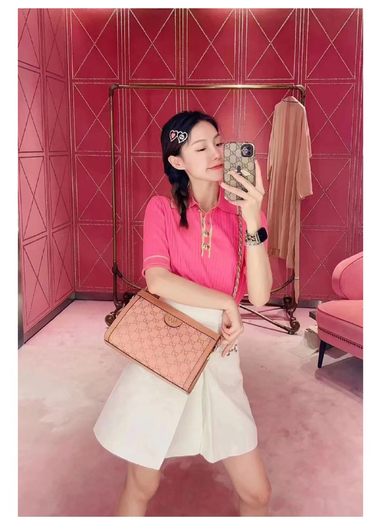 [TOP] GUCCI G*G Ophidia Small Bags 26cm (W) x 17cm (H) x 8cm (D) - Pink