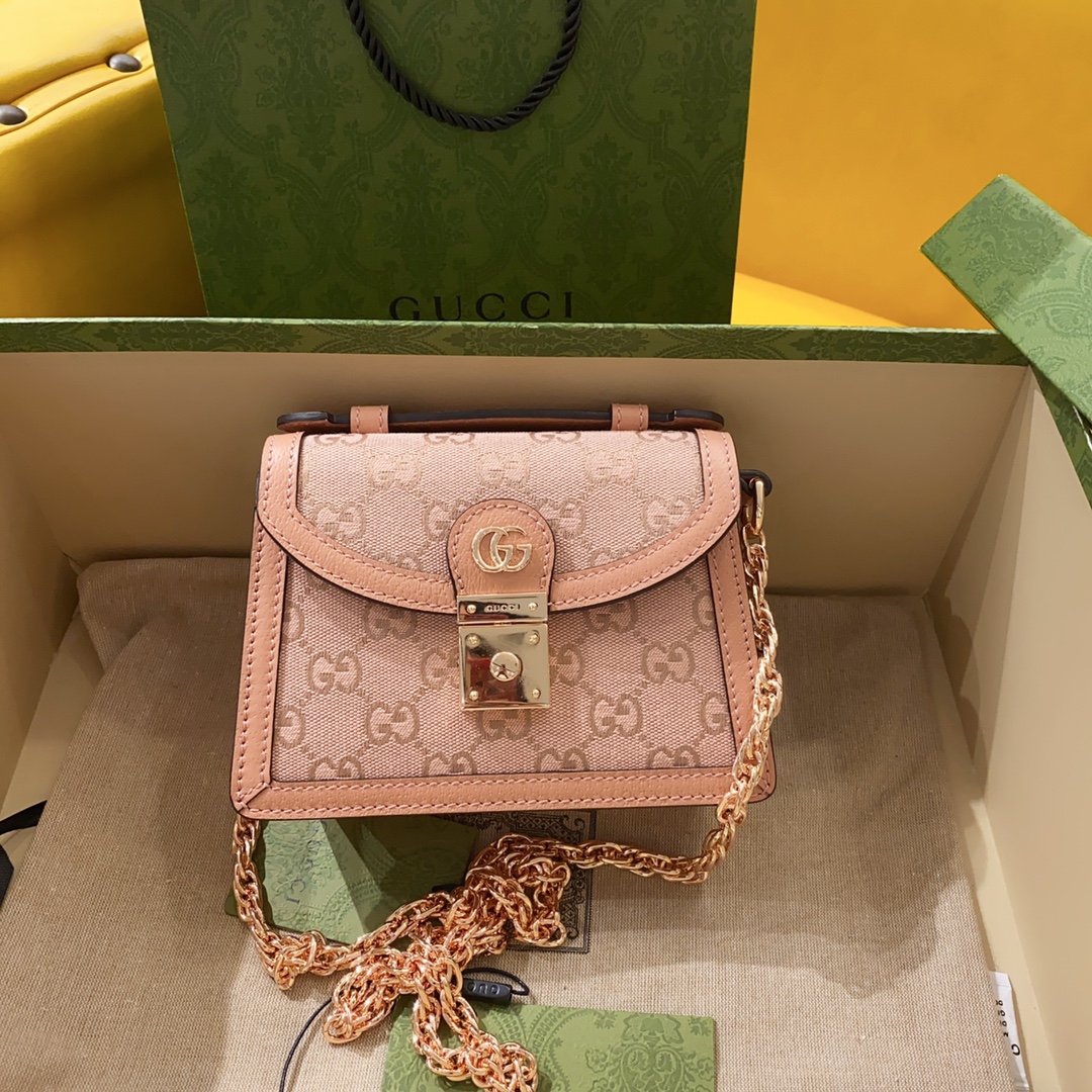 [TOP] GUCCI G*G Ophidia Top Handle Mini Bags 17.5cm (W) x 13cm (H) x 6cm (D) - Pink