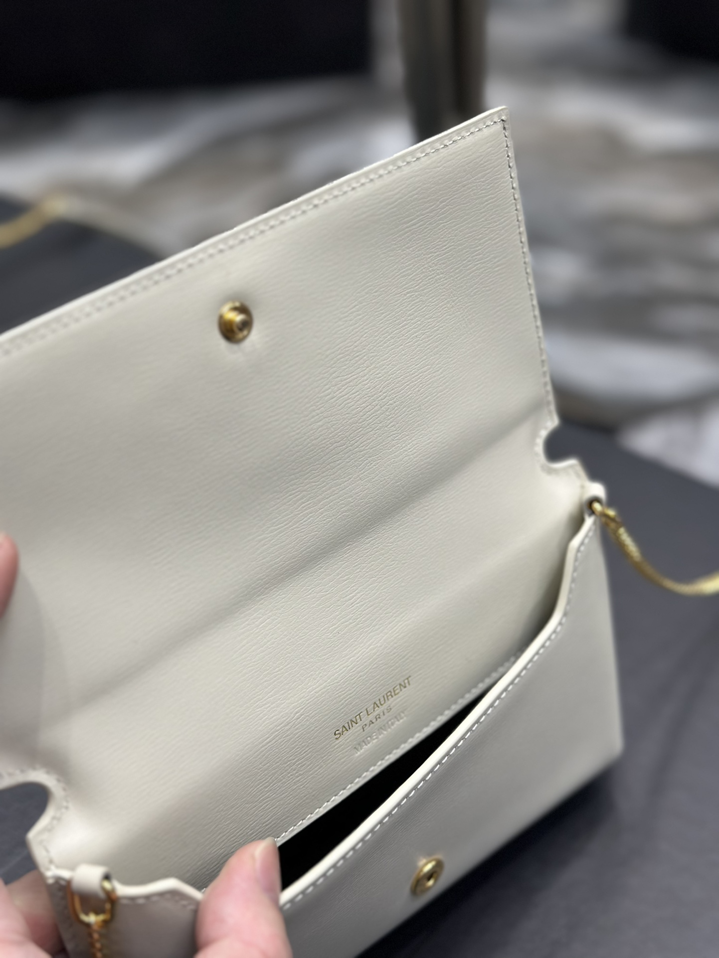 [TOP] Yves Saint Laurent YSL Monogram Phone Holder MINI Bag - White & GHW - Hand Rubbing