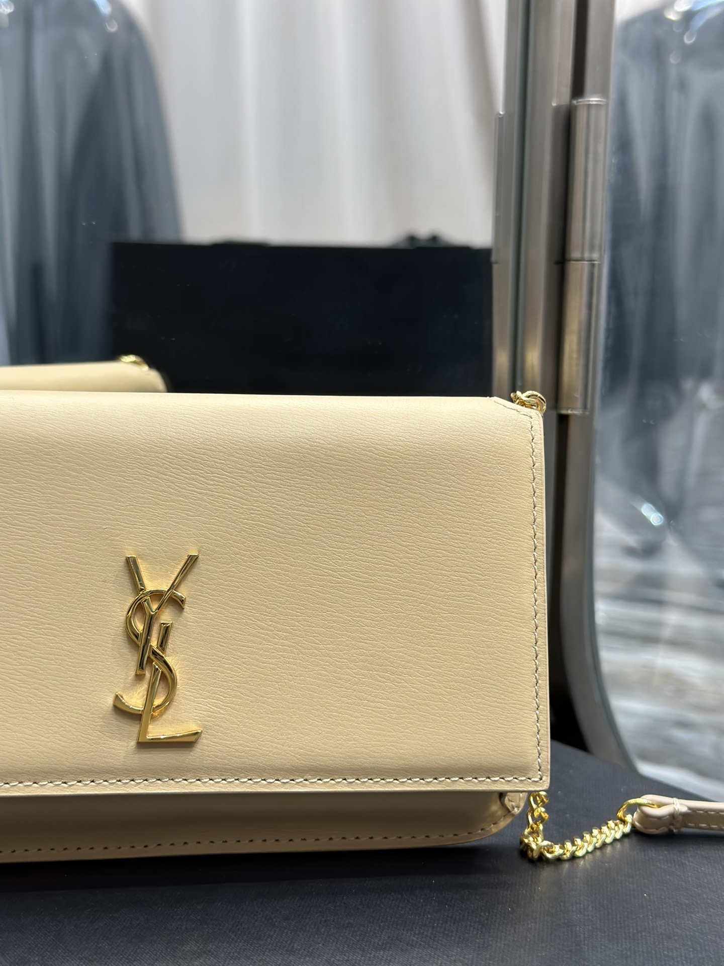 [TOP] Yves Saint Laurent YSL Monogram Phone Holder MINI Bag - Apricot & GHW - Hand Rubbing
