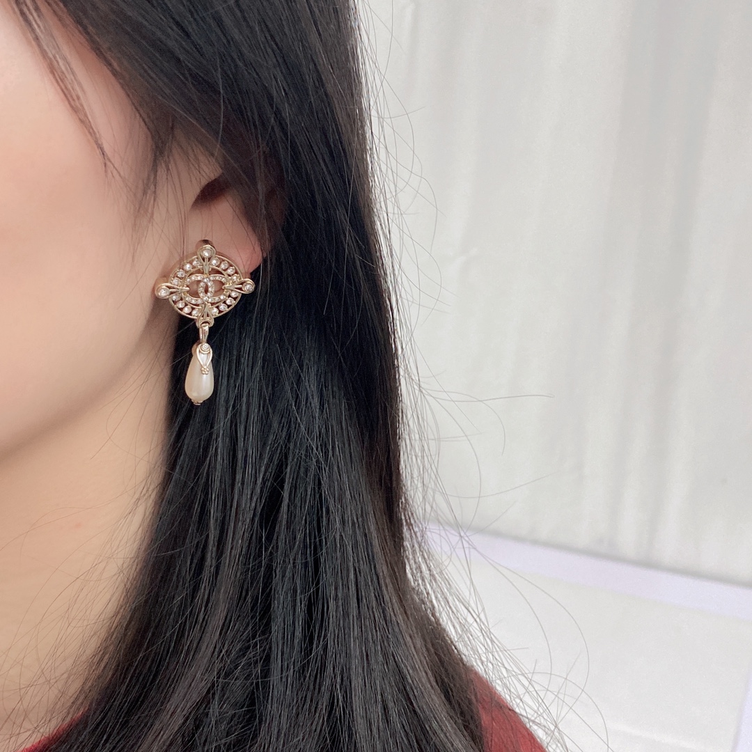 [TOP] CHANEL Pearl Dounble C Earrings