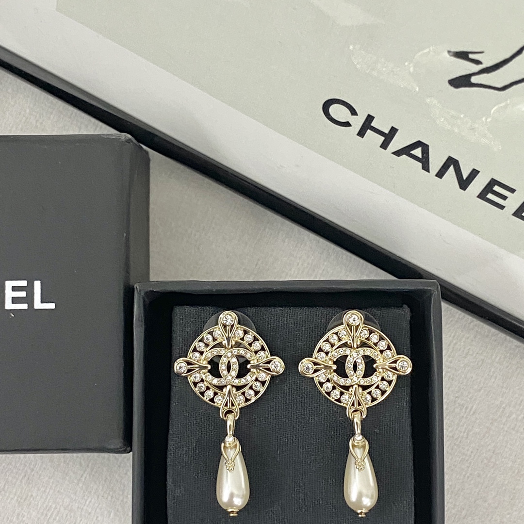 [TOP] CHANEL Pearl Dounble C Earrings
