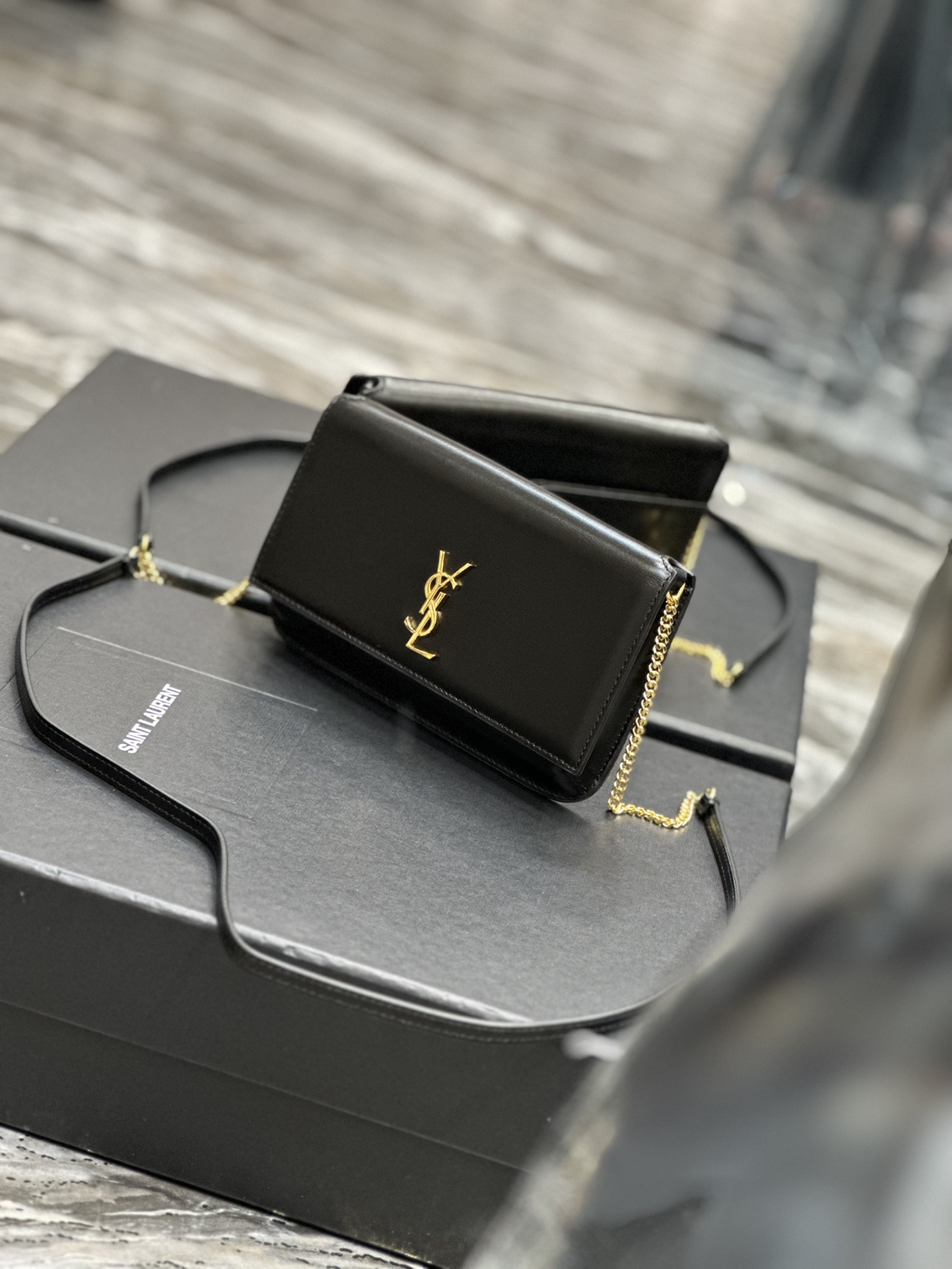 [TOP] Yves Saint Laurent YSL Monogram Phone Holder MINI Bag - Black & GHW - Hand Rubbing