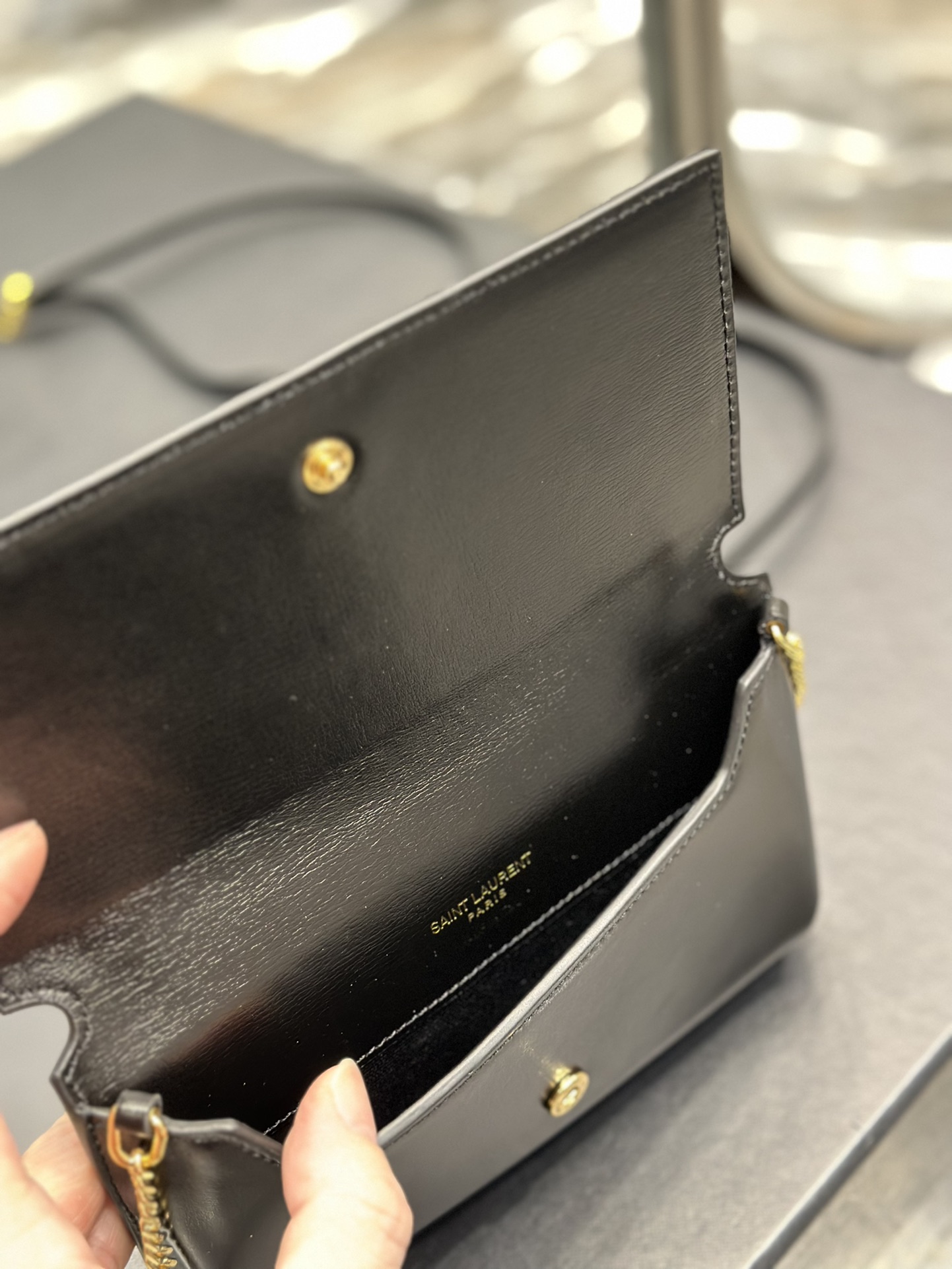 [TOP] Yves Saint Laurent YSL Monogram Phone Holder MINI Bag - Black & GHW - Hand Rubbing