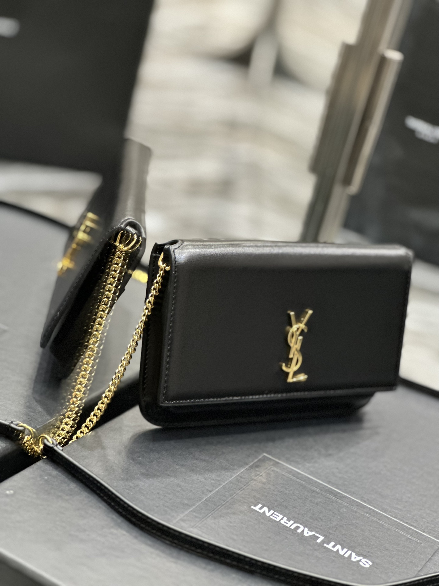 [TOP] Yves Saint Laurent YSL Monogram Phone Holder MINI Bag - Black & GHW - Hand Rubbing