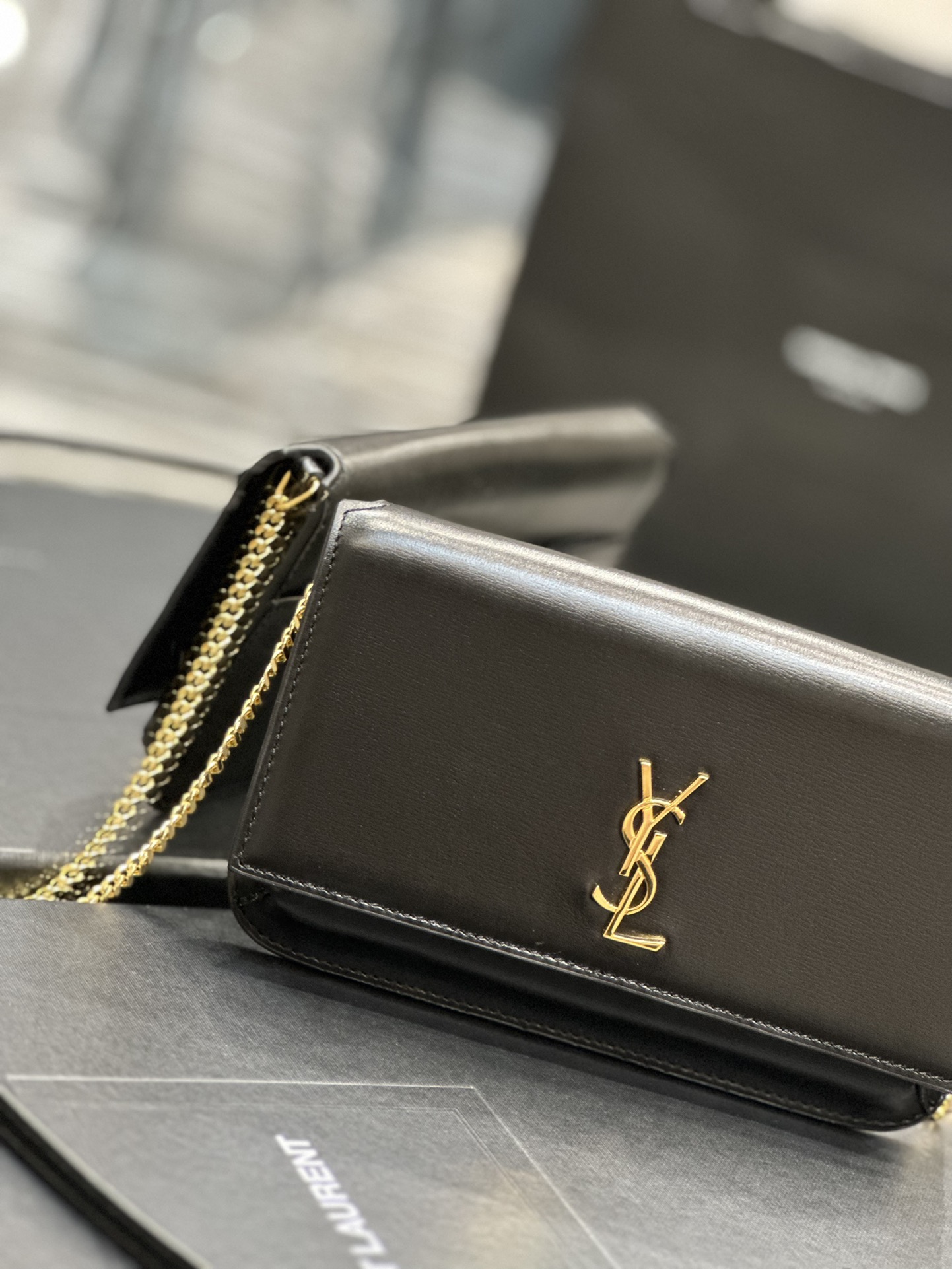 [TOP] Yves Saint Laurent YSL Monogram Phone Holder MINI Bag - Black & GHW - Hand Rubbing