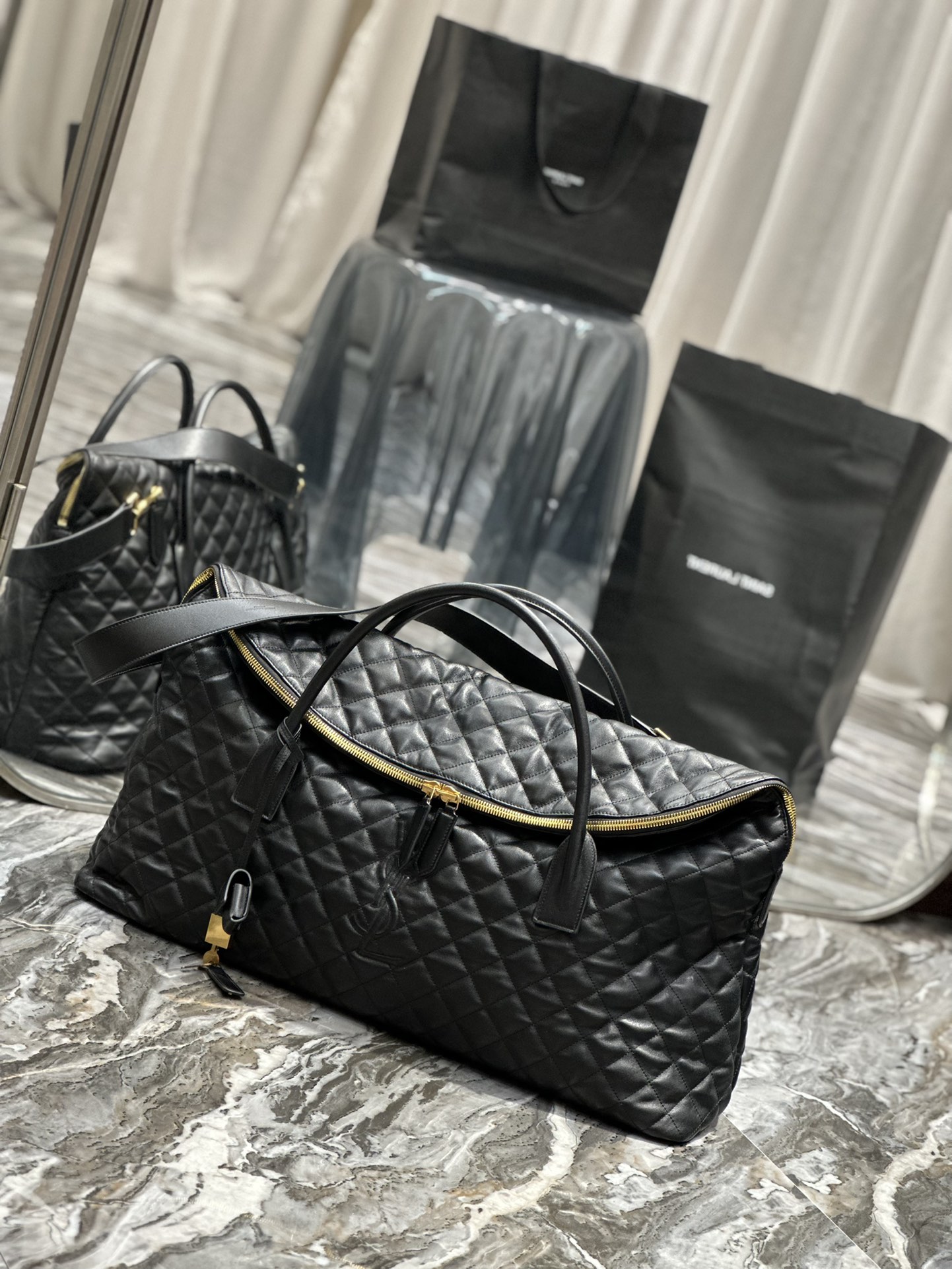 [TOP] Yves Saint Laurent YSL ES GIANT Travel Bag - Black - GHW