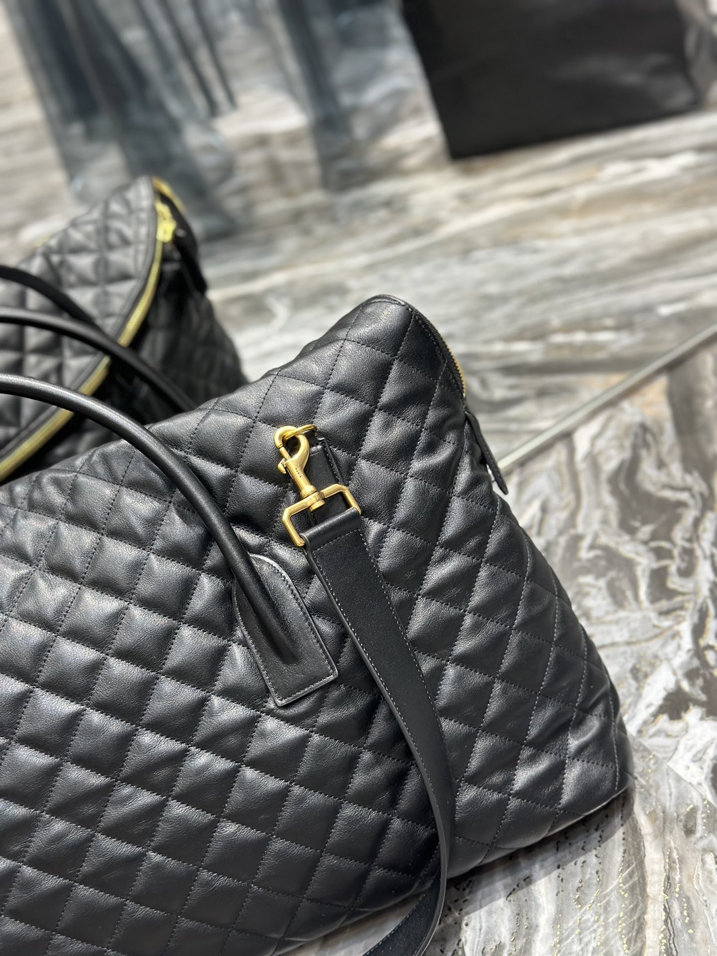 [TOP] Yves Saint Laurent YSL ES GIANT Travel Bag - Black - GHW