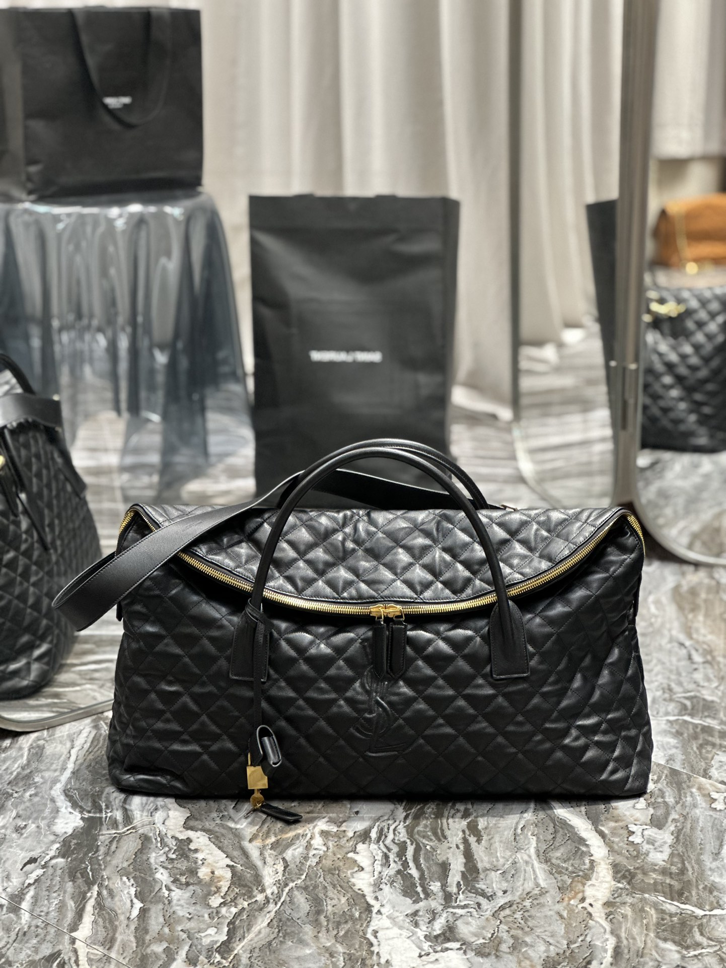 [TOP] Yves Saint Laurent YSL ES GIANT Travel Bag - Black - GHW