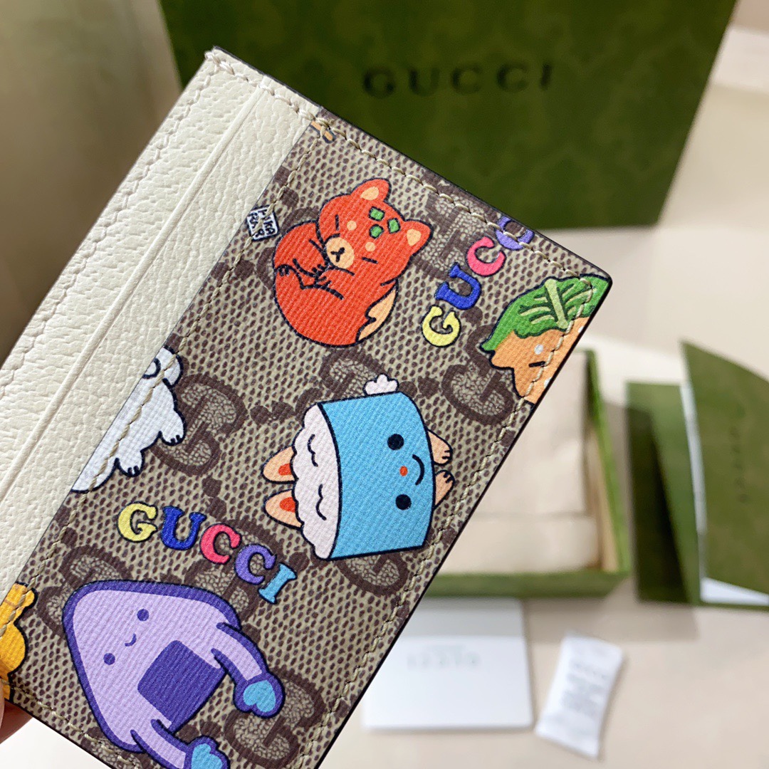 [TOP] GUCCI  𝗸𝗮𝘄𝗮𝗶𝗶 Printed Card Case Wallet 11 x 8.5 x 3 cm