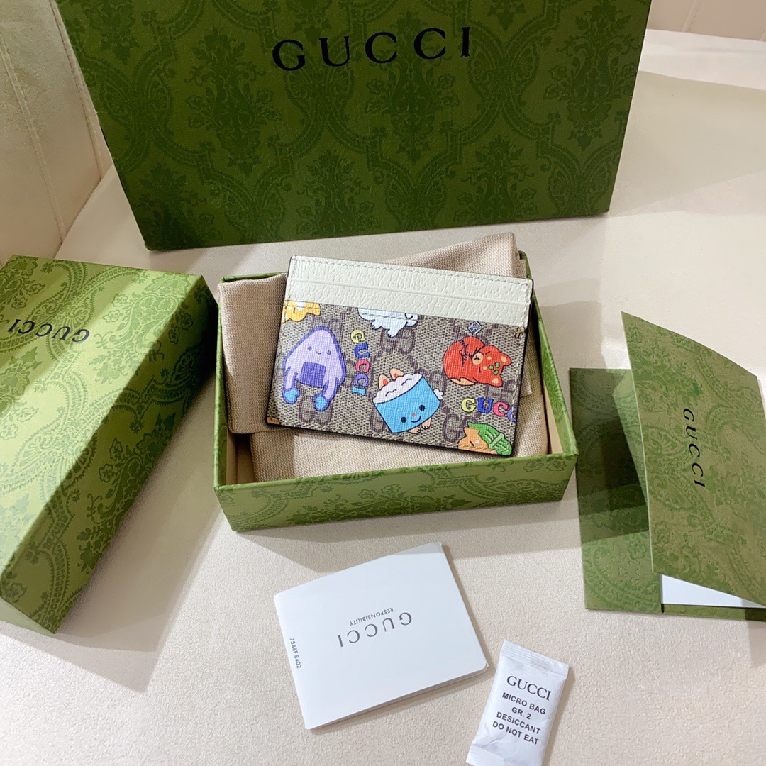 [TOP] GUCCI  𝗸𝗮𝘄𝗮𝗶𝗶 Printed Card Case Wallet 11 x 8.5 x 3 cm