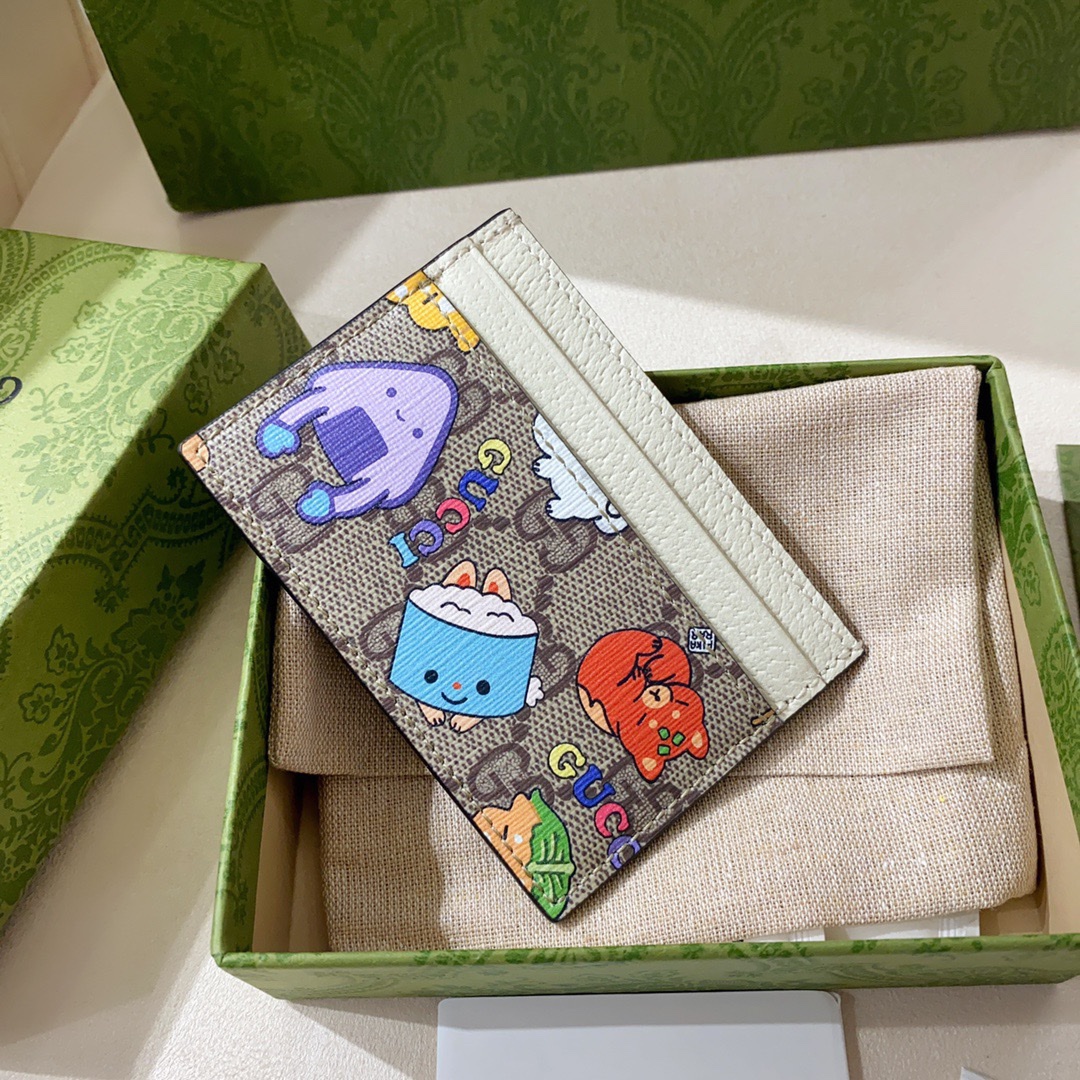 [TOP] GUCCI  𝗸𝗮𝘄𝗮𝗶𝗶 Printed Card Case Wallet 11 x 8.5 x 3 cm