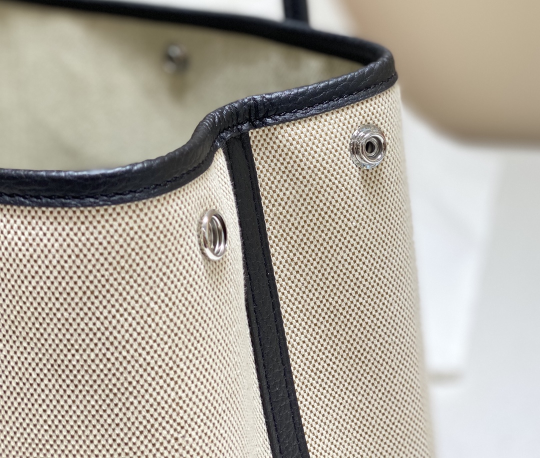 [TOP] HERMES Garden Party Bags Canvas With Leather 30cm - Black