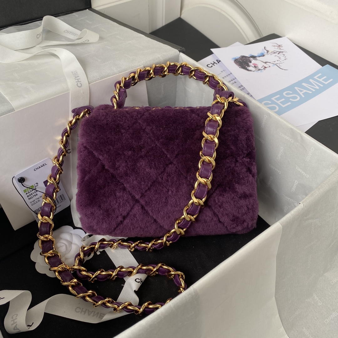 [TOP] CHANEL Classic Flap Bag Wool 15 X 20.5 X 8 cm - Purple & GHW