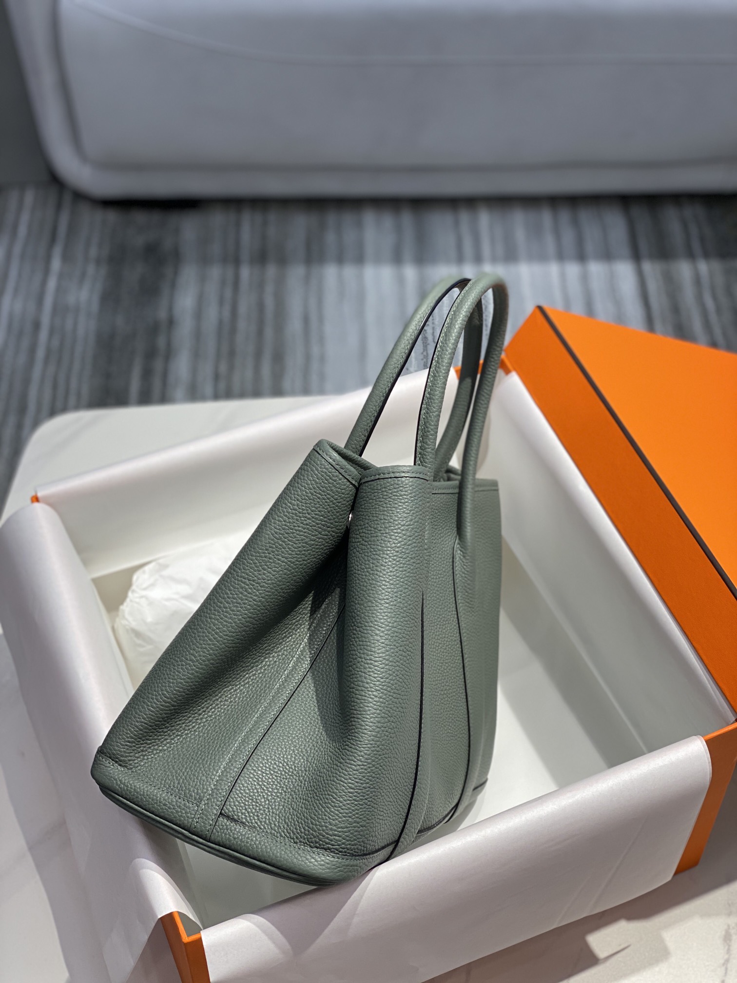 [TOP] HERMES Garden Party Bags Leather 30cm/36cm - Green