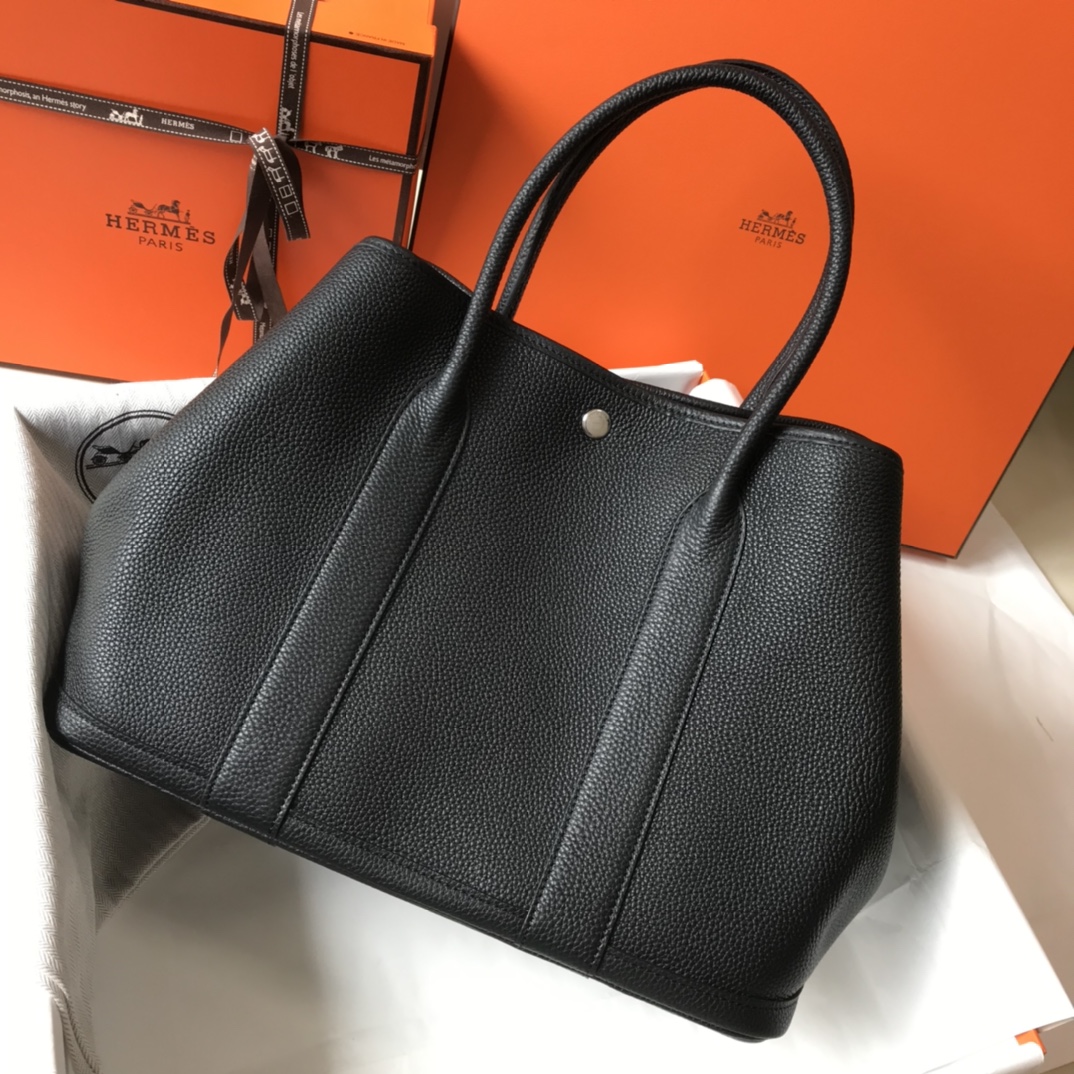 [TOP] HERMES Garden Party Bags Leather 30cm/36cm - Black