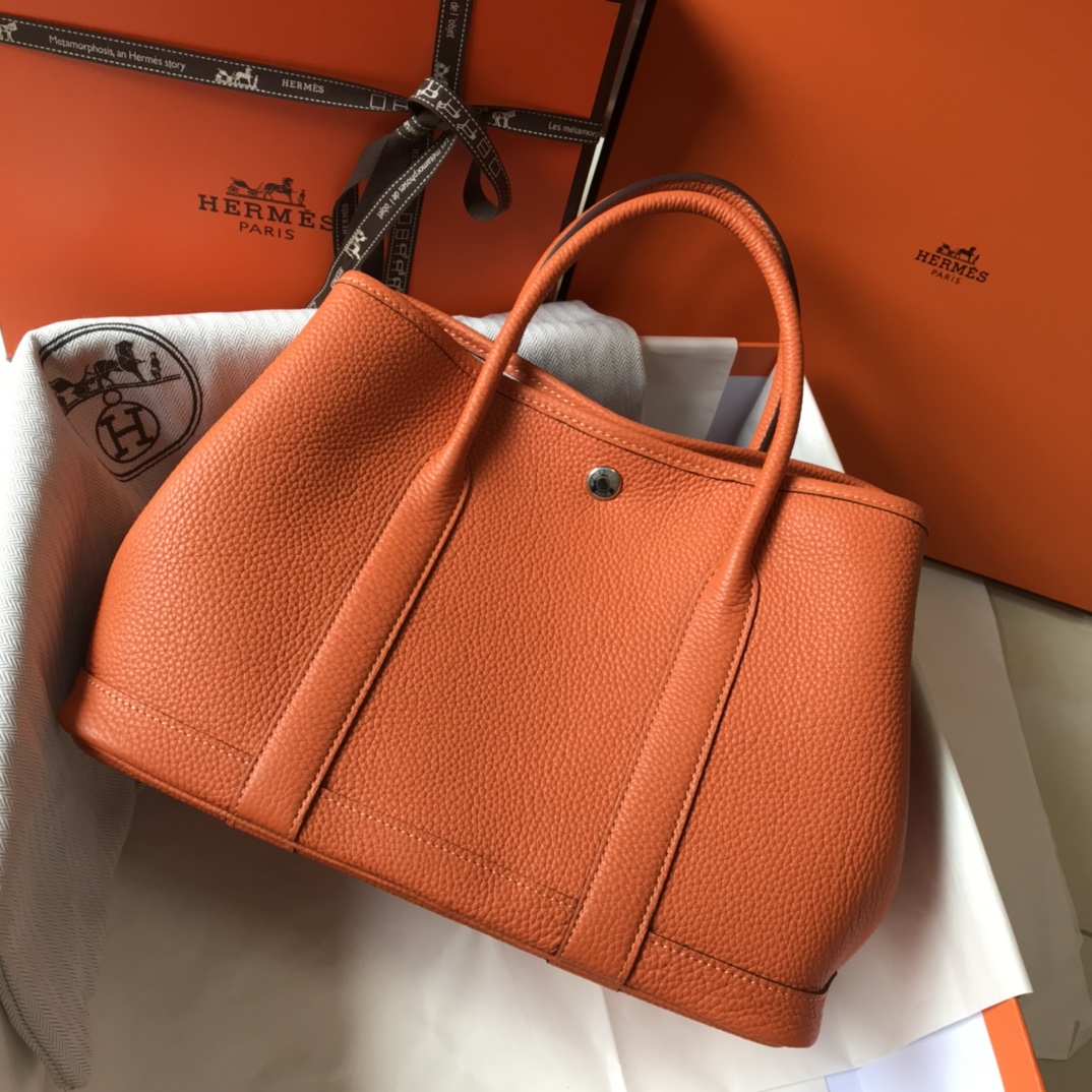 [TOP] HERMES Garden Party Bags Leather - Orange