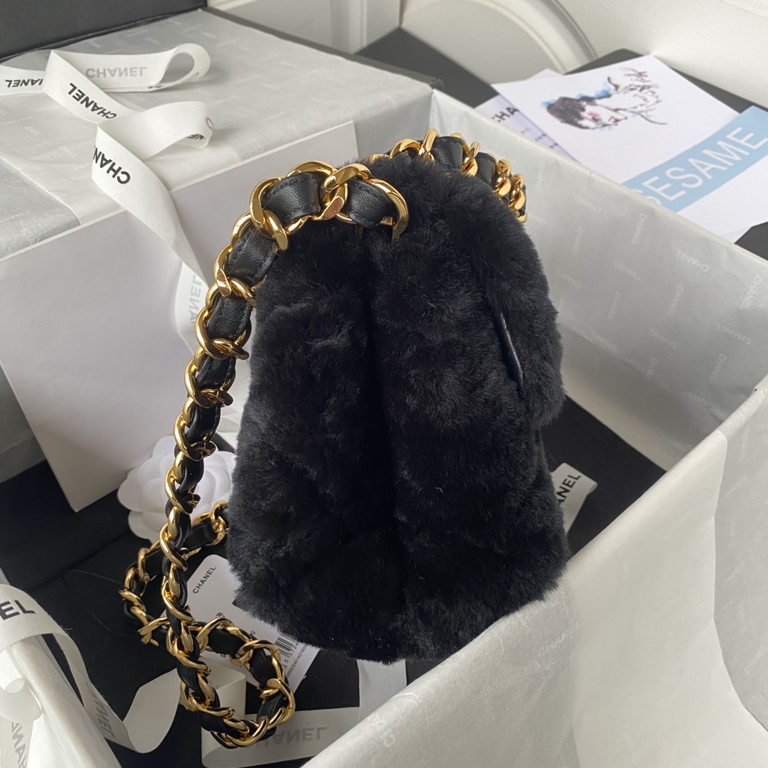 [TOP] CHANEL Classic Flap Bag Wool 15 X 20.5 X 8 cm - Black & GHW