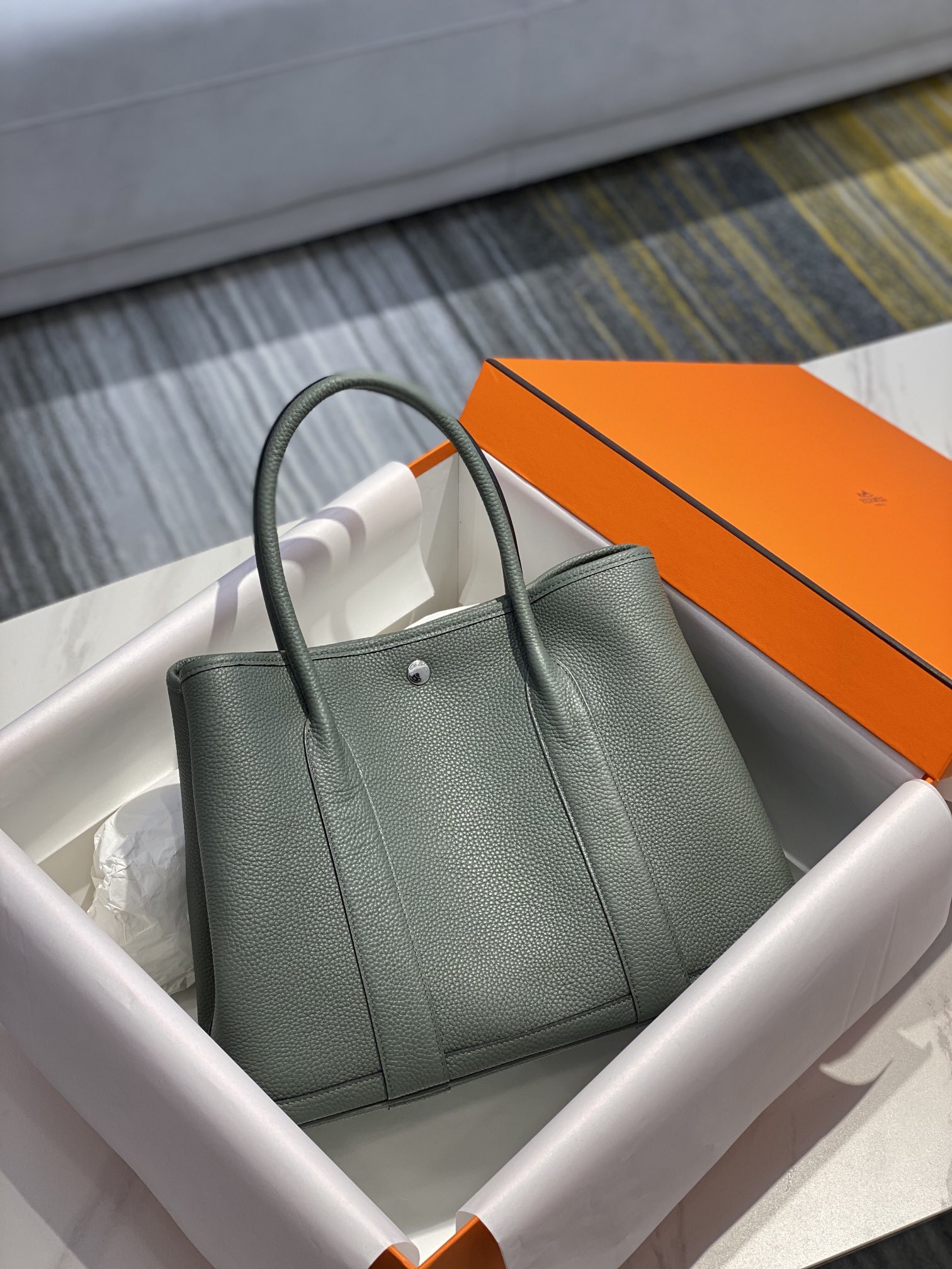 [TOP] HERMES Garden Party Bags Leather 30cm/36cm - Green