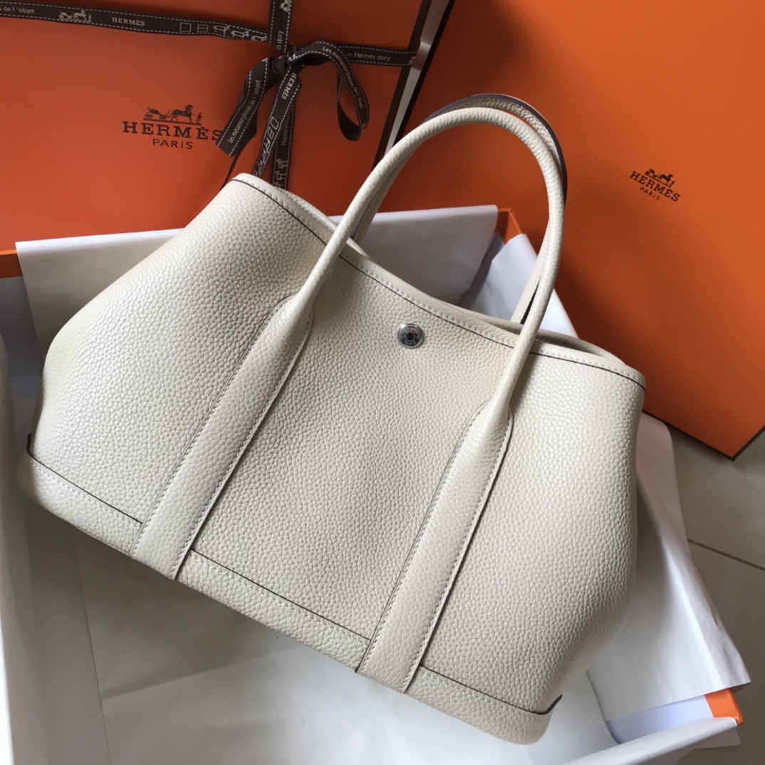 [TOP] HERMES Garden Party Bags Leather 30cm/36cm - White