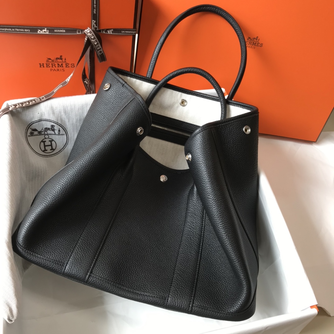 [TOP] HERMES Garden Party Bags Leather 30cm/36cm - Black