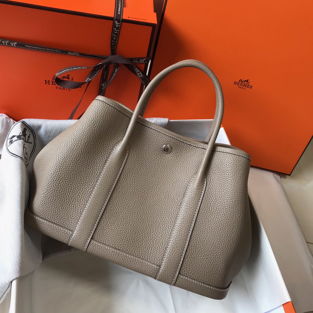 [TOP] HERMES Garden Party Bags Leather 23cm 30cm 36cm - Gris Tourterelle