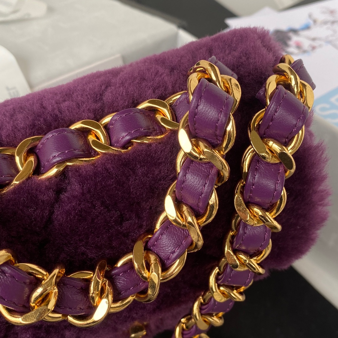 [TOP] CHANEL Classic Flap Bag Wool 15 X 20.5 X 8 cm - Purple & GHW