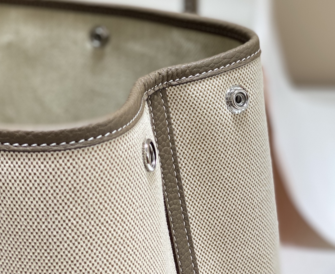 [TOP] HERMES Garden Party Bags Canvas With Leather 30cm - Grey