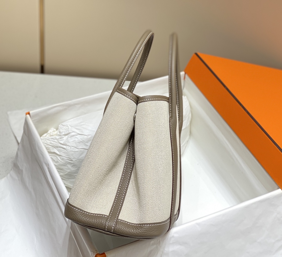 [TOP] HERMES Garden Party Bags Canvas With Leather 30cm - Grey