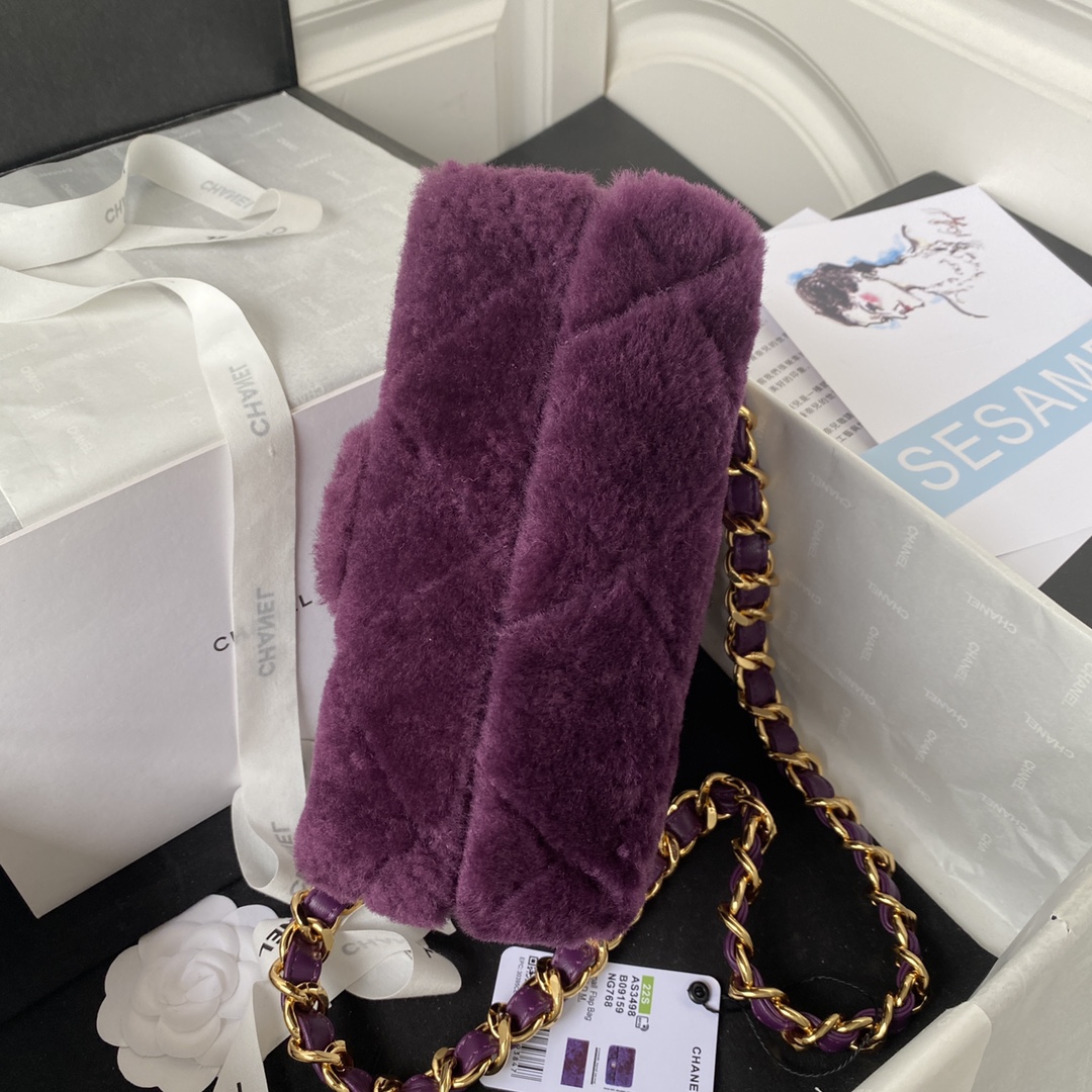[TOP] CHANEL Classic Flap Bag Wool 15 X 20.5 X 8 cm - Purple & GHW