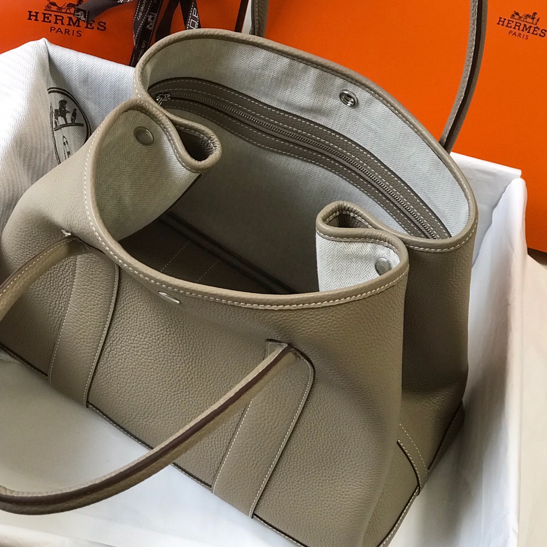 [TOP] HERMES Garden Party Bags Leather 23cm 30cm 36cm - Gris Tourterelle